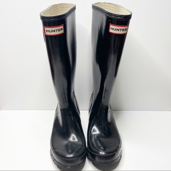 black glossy rain boots